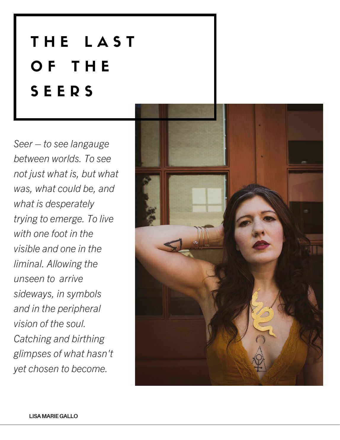 The Last of the Seers artist statement and portrait